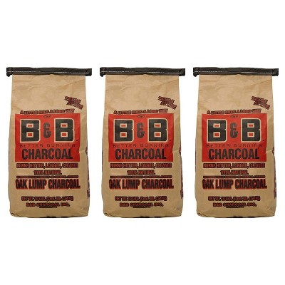 B&B Charcoal Signature Low Smoke Long Burning Oak Lump Charcoal with All Natural Material for Grills and Barbecues, 10 Pounds (3 Pack)
