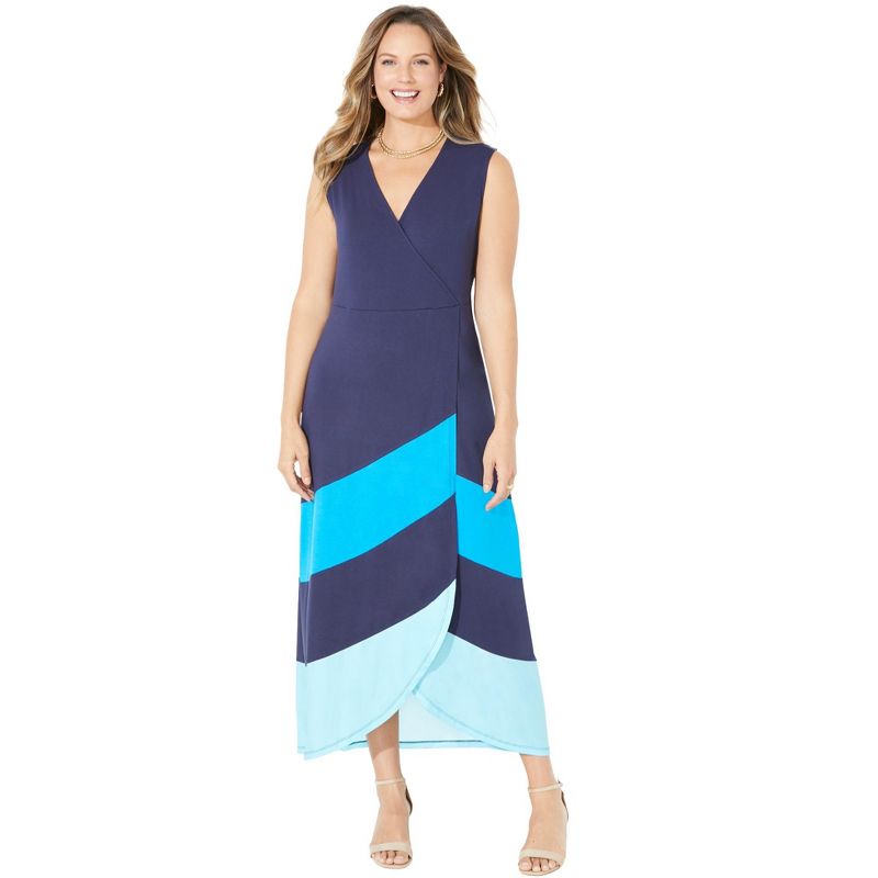 Catherines Women's Plus Size Cascading Stripe Maxi Dress, 1 of 2