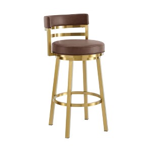 HomeRoots 26" Coffee and Gold Faux Leather and Stainless Steel Low Back Counter Height Swivel Bar Chair - 1 of 4