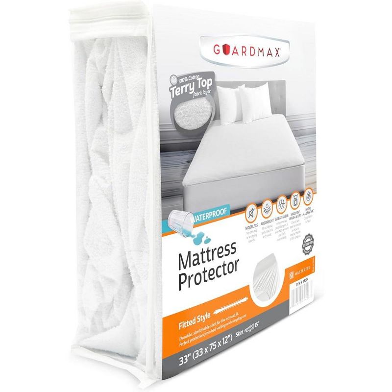 Fitted Mattress Protector by Guardmax. Terry Cotton Waterproof Fitted Sheet Soft & Comfortable Mattress Encasement with Deep Pockets., 1 of 14