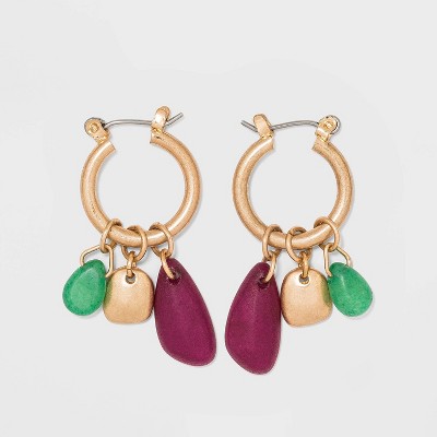 Semi-Precious Quartz and Honey Topaz Worn Gold Hoop Drop Earrings - Universal Thread™ Green