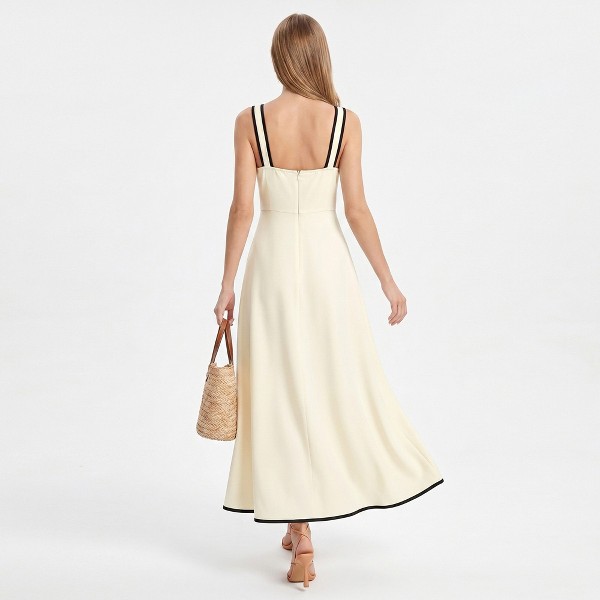Vestido maxi con lazo al frente, contraste y tirantes anchos para mujer - Anna-Kaci 4