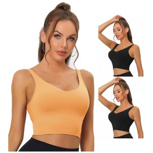 Allegra K Women's Workout Fitness Longline Wireless Padded Sports Bras 3 Packs - 1 of 4