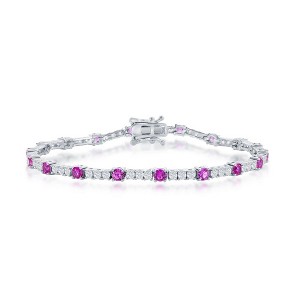 Bella Silver Sterling Silver 3mm CZ Tennis Bracelet - Pink Topaz CZ - Pink - 7 Inch - 1 of 2