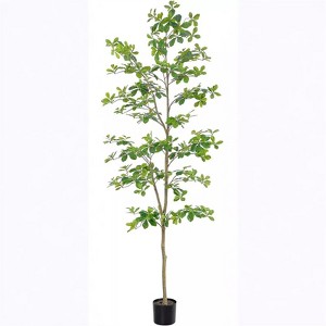 5.9/6.88FT Artificial Schefflera Tree Indoor With Natural Trunk And Realistic Leaves For Home Office Living Room Bedroom Foyer Porch Decor - 1 of 4