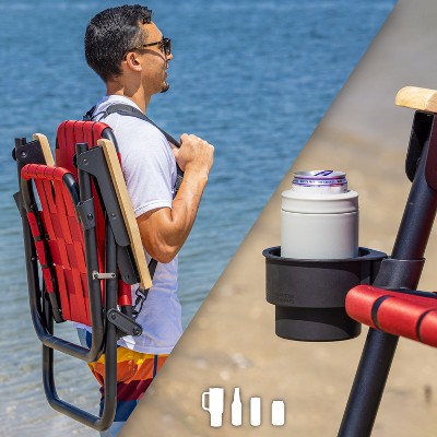 Burnt Red Woven Folding Beach and Camping Chair with Cup Holder