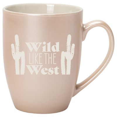 100 North Cactus Design 10 Ounce White and Precious Pearl Metallic Finish, Comfortably Fits Your Hands, New Bone China Coffee Tea Cup Mug, Wild Like