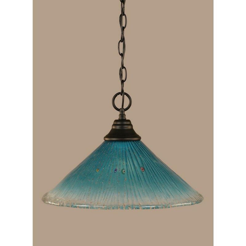 Toltec Lighting Any 1 - Light Pendant in  Matte Black with 16" Teal Crystal Shade, 1 of 2