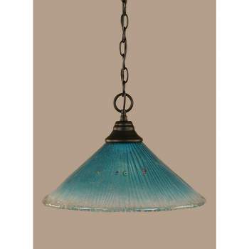 Toltec Lighting Any 1 - Light Pendant in  Matte Black with 16" Teal Crystal Shade