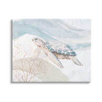 Stupell Industries Pleasant Sea Turtle Drifting Ocean Bubble Waves Canvas Wall Art