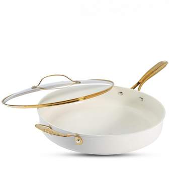 Gotham Steel Cream Ultra Nonstick Ceramic 5.5 Qt Jumbo Cooker Pan with Lid and Gold Handles