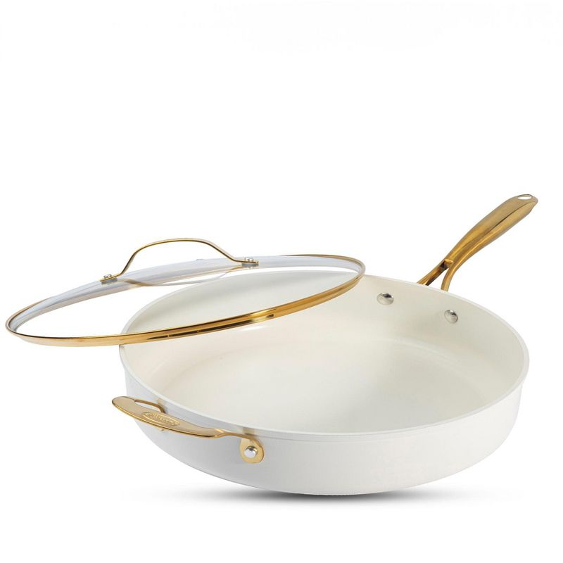 Gotham Steel Cream Ultra Nonstick Ceramic 5.5 Qt Jumbo Cooker Pan with Lid and Gold Handles, 1 of 6