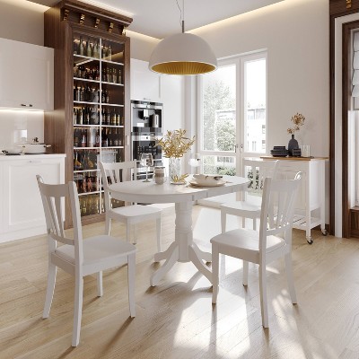 Transitional Round White Wood Extendable Dining Table