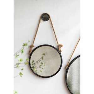 PAGED Bathroom Mirror On-trend Hanging Round Vanity Mirror with Rope Strap, Black Frame for Bathroom - 1 of 4