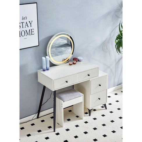 Nicbex Makeup Vanity Desk With Mirror Vanity Table With Round Mirror Compact Makeup Vanity With Movable Side Table For Apartment White Target