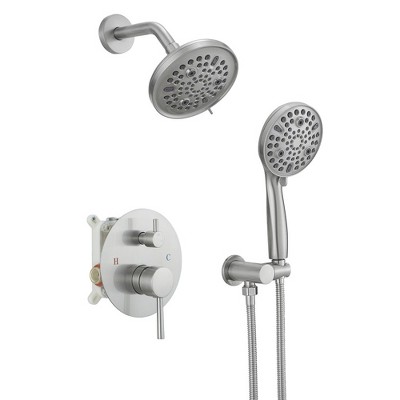 Single Handle 1-Spray Round Rain Shower Faucet Set  with High Pressure Shower Head Hand Shower