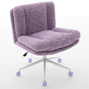 QingMoon Cross Legged Office Chair, Adjustable Desk Chair, Swivel Computer Chair, Faux Fur Vanity Chair with Tilt Backrest for Home Office - 1 of 4