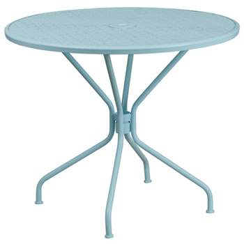 Emma and Oliver Commercial Grade 35.25" RD Indoor-Outdoor Steel Patio Table - Umbrella Hole