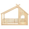 Sapphtopaz House Floor Bed Frame for Kid with Roof & Window Solid Wood Platform Bed with Fence for Kids Bedroom, Playroom, Nursery, Black - 3 of 4