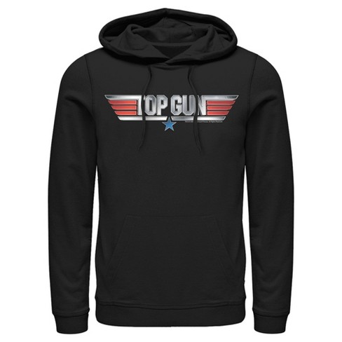 Men's Top Gun Shiny 3D Logo Pull Over Hoodie - Black - 2X Large