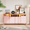 63.3 Inch Black Dresser for Bedroom, 10 Drawer Dresser TV Stand for 65 70 75 Inch TV, Fabric Chest of Drawers with LED Lights & Power Outlets, Pink - 3 of 4