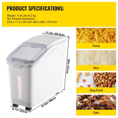 VEVOR Rice Storage Container, 11.4Gallon/50L Capacity Large Dog Food Dispenser Bin, Kitchen Ingredient Grain Cereal Flour Bin, 1 Pack, White — фото 8