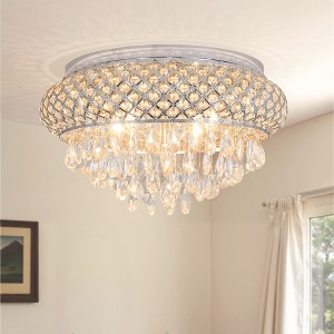 Maxax 11.8" Brown Crystal Flush Mount Ceiling Light, 5-Light Glam Chandelier for Bedroom/Entryway/Powder Room - 1 of 4