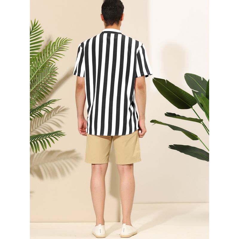 Lars Amadeus Men's Stripe Short Sleeved Color Block Button Down Beach Shirt, 5 of 7
