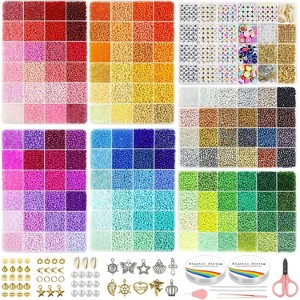 Glass Seed Beads Kit with 144 Colors, Includes Charms and Letters for Friendship Bracelet Making - 1 of 4