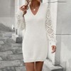 Coolmee Women's Fall Dress Hollow Out Long Sleeve V Neck Knit Dress Sweater Bodycon Pullover Jumper Sweaters Mini Dress - 3 of 4
