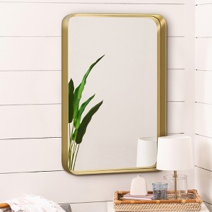 Vynxaria 28"*24"Aluminum Alloy Rounded Corners Rectangular Imitation Electroplated Gold Mirror Decorative Bathroom Mirror with Scalloped Design - 1 of 4