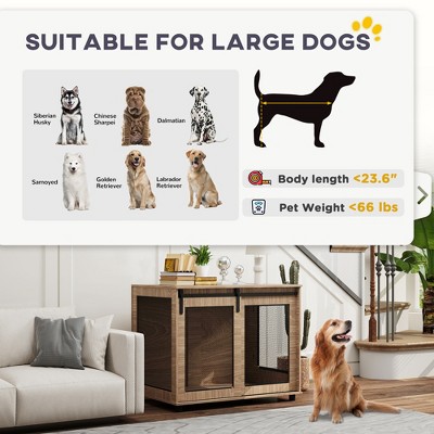 Large Brown Wood and Mesh Dog Crate Table