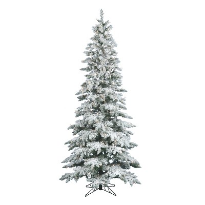 Vickerman Slim Utica 6.5 Foot Frosted Flocked Prelit Artificial Holiday Tree with 400 White Lights, 744 PVC tips, and Stand for Holiday Season