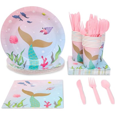 Juvale 144 Pieces Mermaid Birthday Party Decorations, Dinnerware Set ...