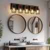 31" Industrial Vintage 5-Light Wall Sconce - Black Cage Wall Lighting Fixture with Wooden Accents for Bathroom,Hallway,Living Room (Bulb Not Included) - 2 of 4
