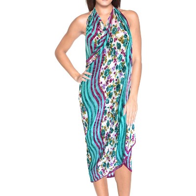 LA LEELA Women's Beachwear Sarong Bikini Skirt Swim Cover Up Swimwear Summer Wraps Swimsuit Beach Wrap Coverups for Women One Size Blue,Floral