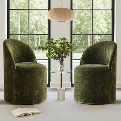 Armless Accent Chairs Set of 2 Chenille Upholstered Accent Chairs​ with Castors Rolling Accent Chair Living Room -Tanpinhause