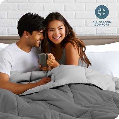 Twin XL Reversible Gray Microfiber Down Alternative Comforter Set