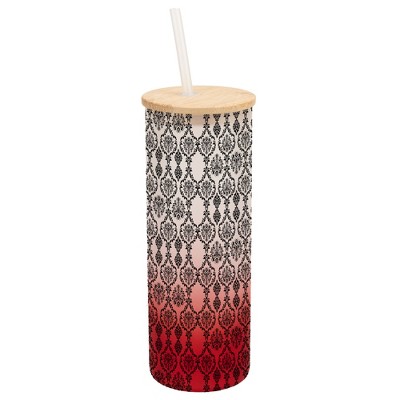 Elanze Designs Vintage Floral Damask Wallpaper Pattern Wrap-Around Design 25 Ounce Frosted Gradient Glass On-The-Go Coffee Travel Skinny Tumbler Mug