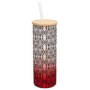 Elanze Designs Vintage Floral Damask Wallpaper Pattern Wrap-Around Design 25 Ounce Frosted Gradient Glass On-The-Go Coffee Travel Skinny Tumbler Mug - 1 of 1