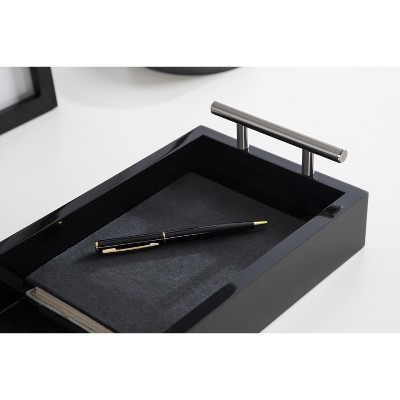 Lipton Rectangular Wood Tray with Polished Metal Handles