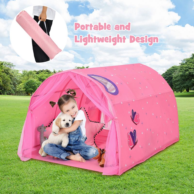 Costway Kids Bed Tent Play Tent Portable Playhouse Twin Sleeping w/Carry Bag Pink/Purple/Blue, 5 of 13