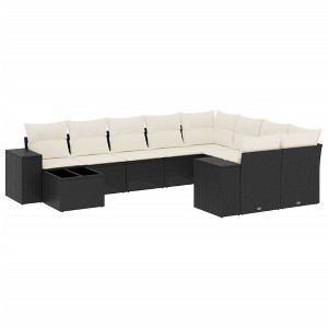 vidaXL 10 Piece Patio Sofa Set with Cushions Black Poly Rattan - Black and Cream - 1 of 4