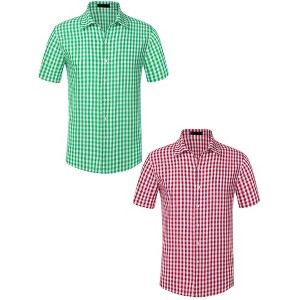 Lars Amadeus Men's Short Sleeves Button Down Plaid Shirts 2 Packs - 1 of 4
