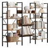 Jojoka Industrial Triple Wide 4-Tier Bookcase – 11 Open Display Shelves with V-Shaped Middle Shelves & Storage Drawer, Metal Frame,Brown - 3 of 4