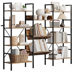 Jojoka Industrial Triple Wide 4-Tier Bookcase with 11 Open Shelves, Metal Frame Display Shelf for Living Room, Bedroom, or Home Office - 1 of 4