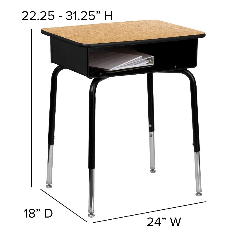 Emma and Oliver Natural Student Desk with Open Front Metal Book Box - School Desk, 5 of 7