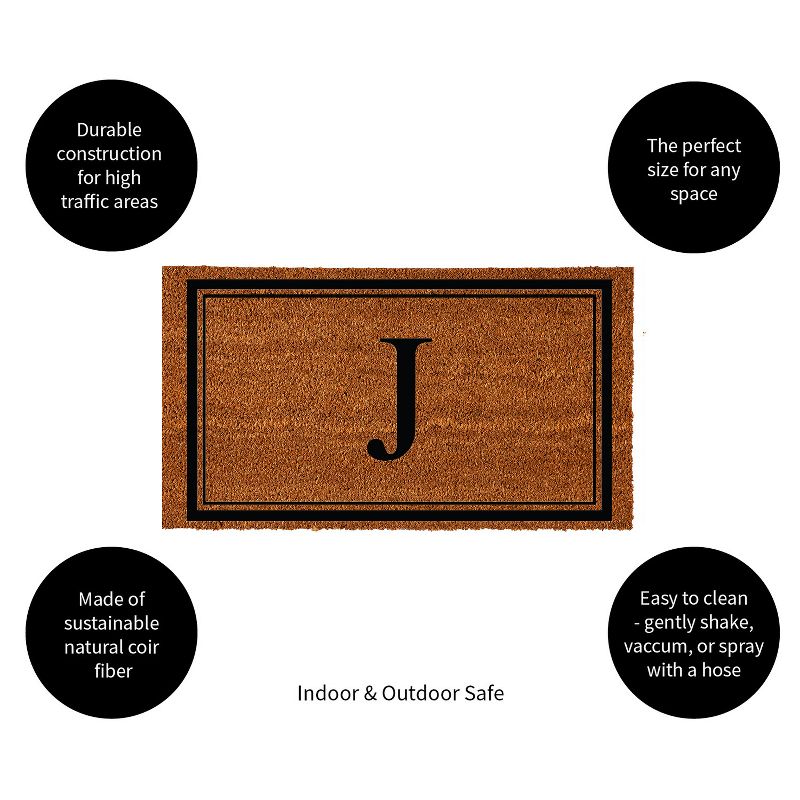 Evergreen Monogram Indoor Outdoor 100% Natural Coir Doormat 28" x 16" |  Letter  "J", 2 of 4