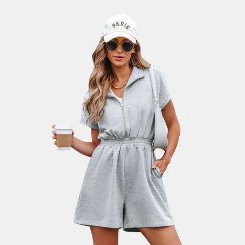 Women's Heathered Knit Half-Zip Romper - Cupshe - image 1 of 4