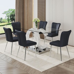NicBex Dining Table Set for 4 Kitchen Table Rectangular Transprant Tempered Glass Dining Tabletop with 4 PU Chairs - 1 of 4